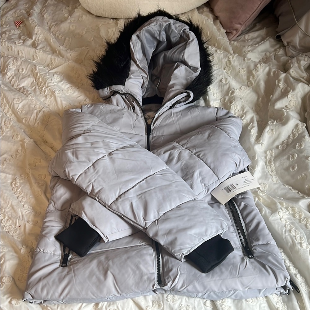 Maralyn & Me Gray Puffer Jacket with Black Accents